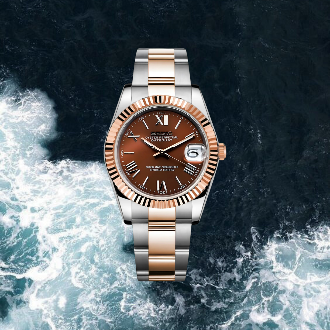 Seiko Mod Datejust Roman Edition "Rose Gold Garnet"