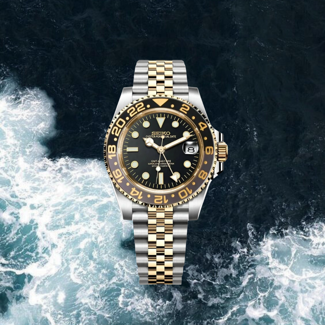 Seiko Mod GMT "Silver-Gold Black"