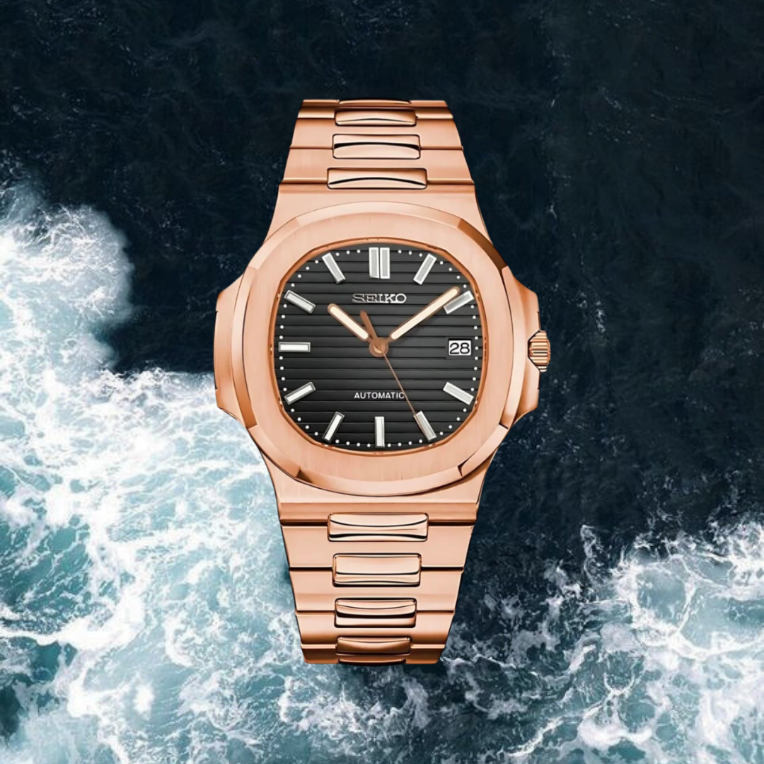 Seiko Mod Nautilus "Rose Gold Black"
