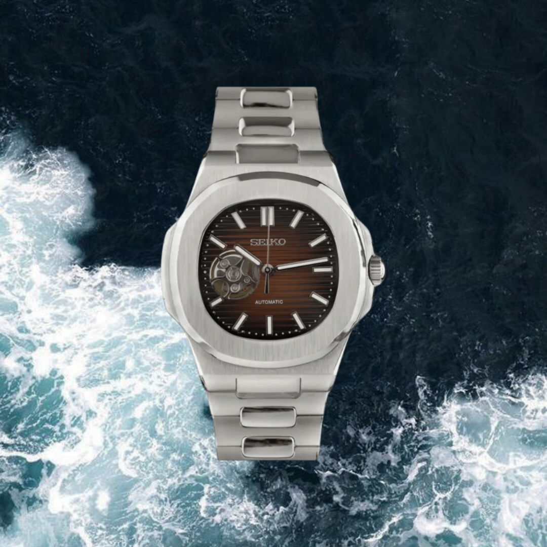Seiko Mod Nautilus Open Heart "Brown"