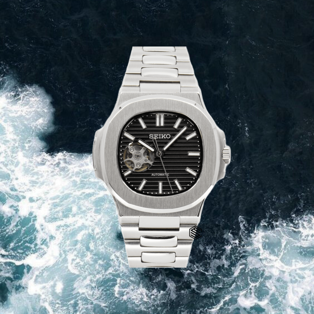 Seiko Mod Nautilus Open Heart "Black"