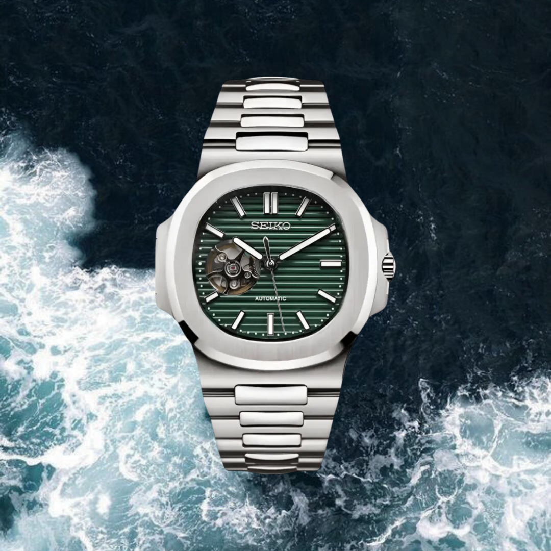Seiko Mod Nautilus Open Heart "Green"