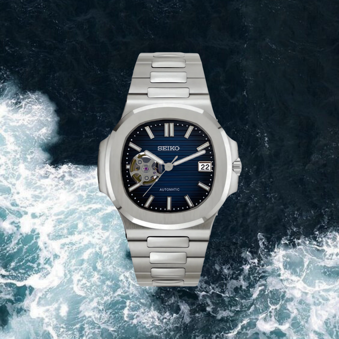 Seiko Mod Nautilus Open Heart "Navy Blue"