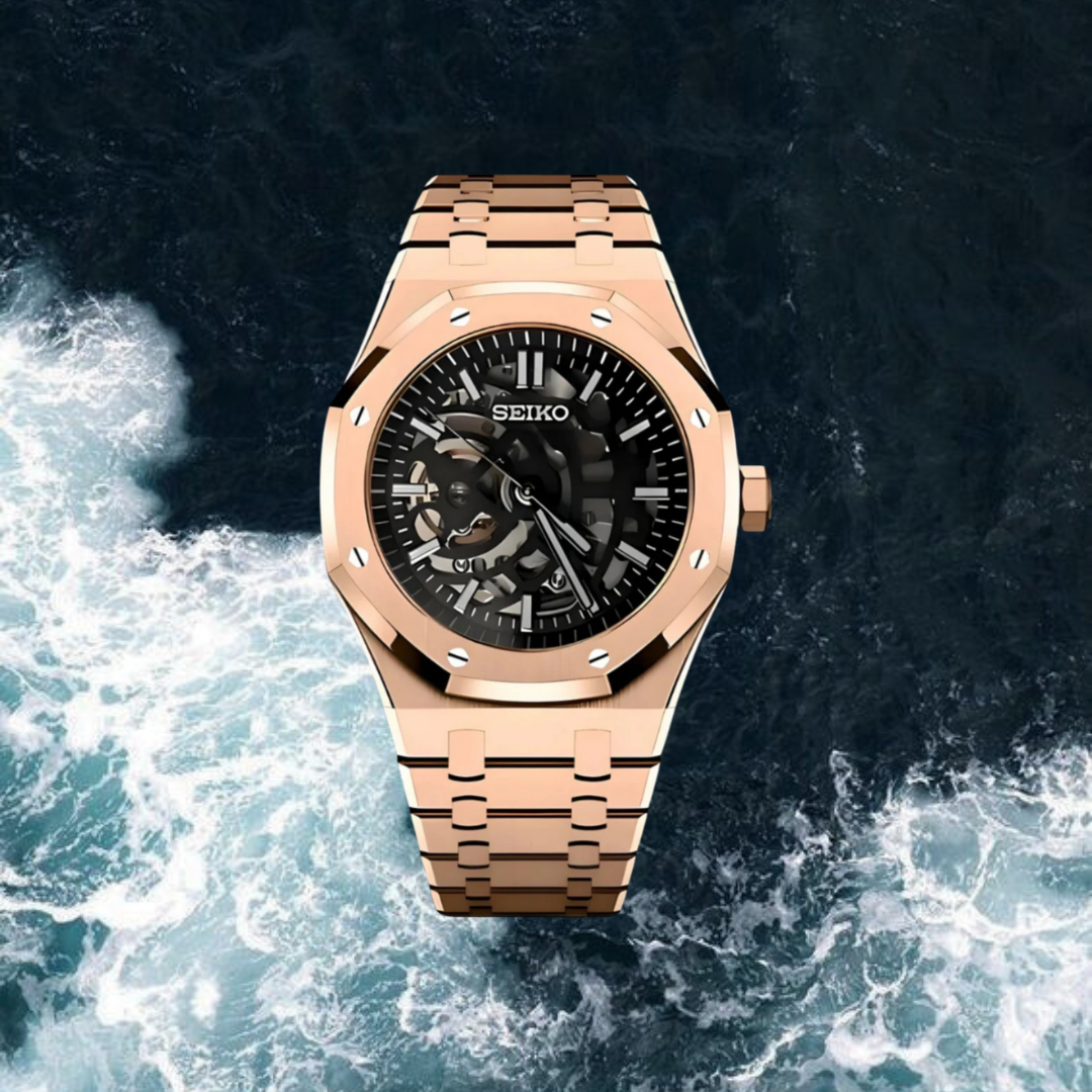 Seiko Mod Royal Oak Skeleton "Rose Gold Black"
